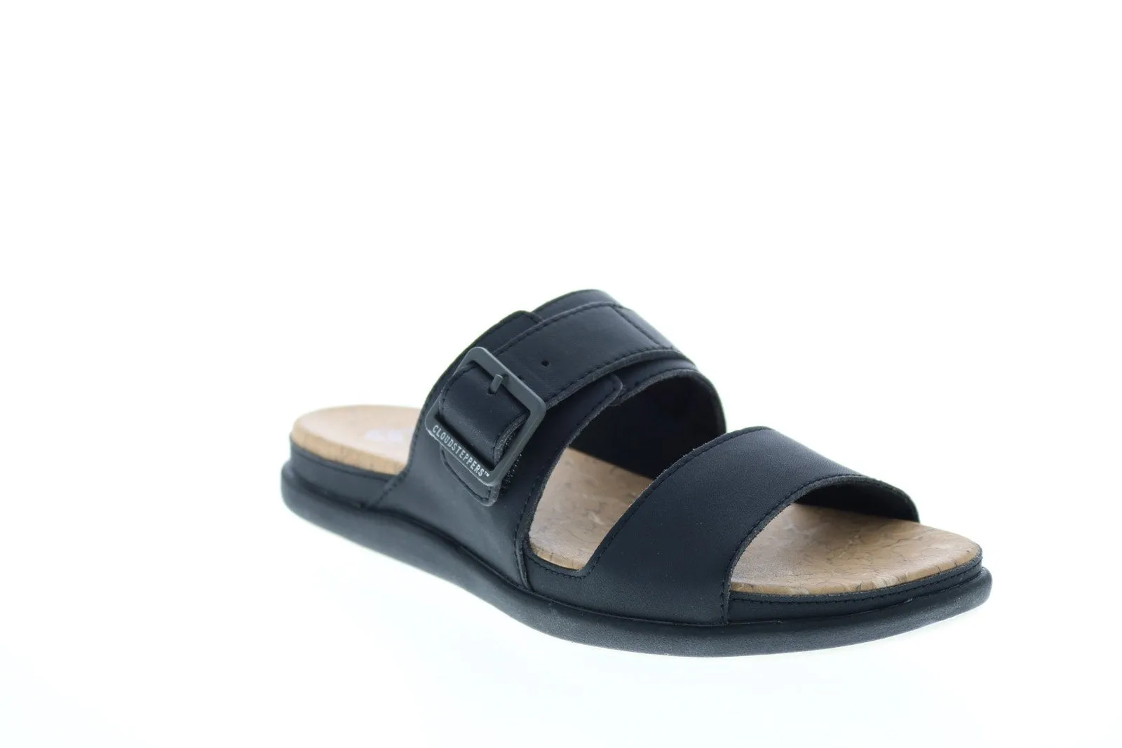 Clarks Step June Tide Womens Black Synthetic Hook and Loop Slides Sandals Shoes