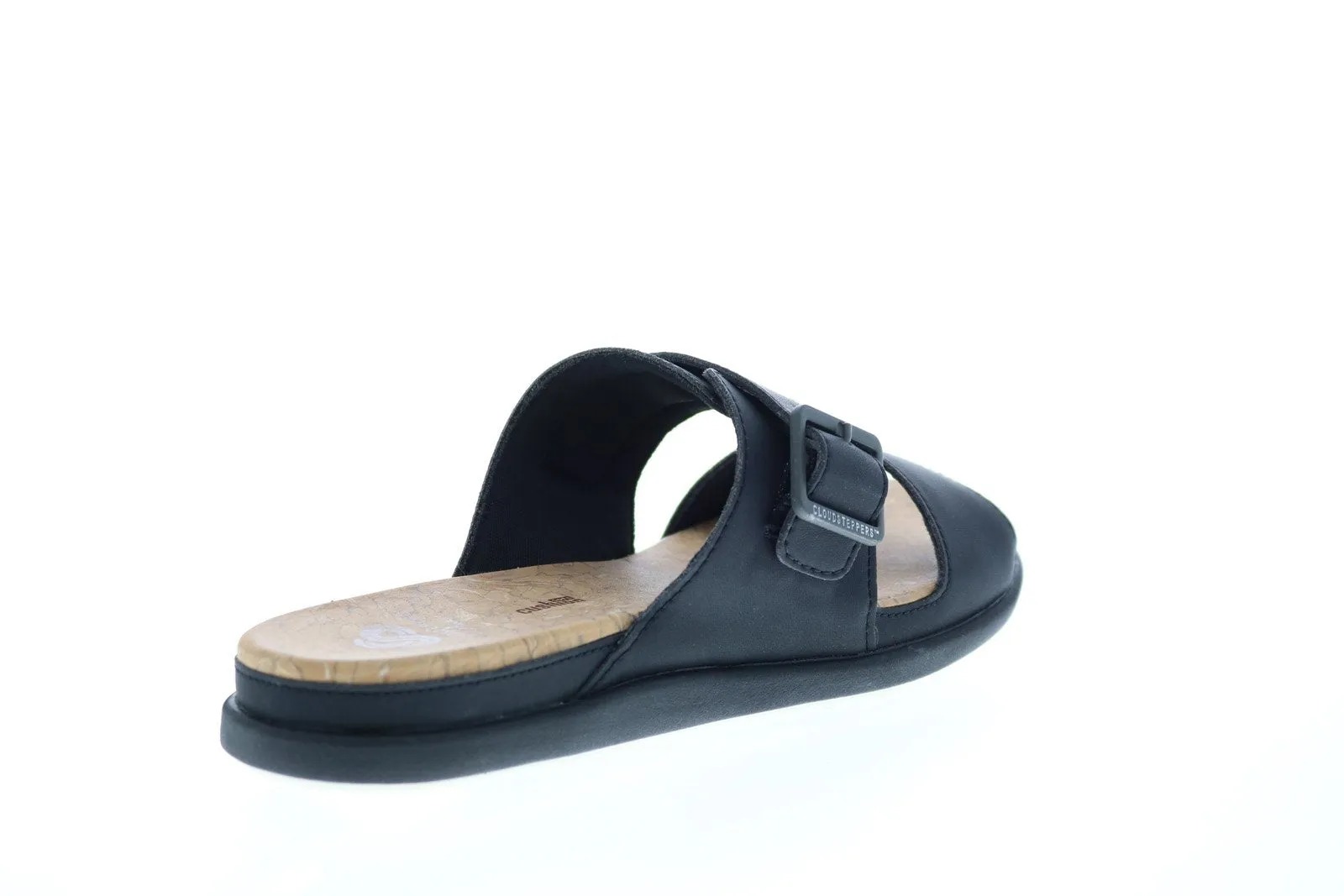 Clarks Step June Tide Womens Black Synthetic Hook and Loop Slides Sandals Shoes