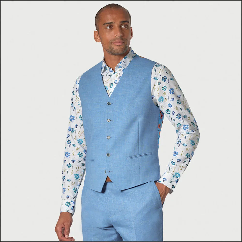 Sky Blue Linen Blend Waist Coat - Constable Tailored Fit from Brook Taverner