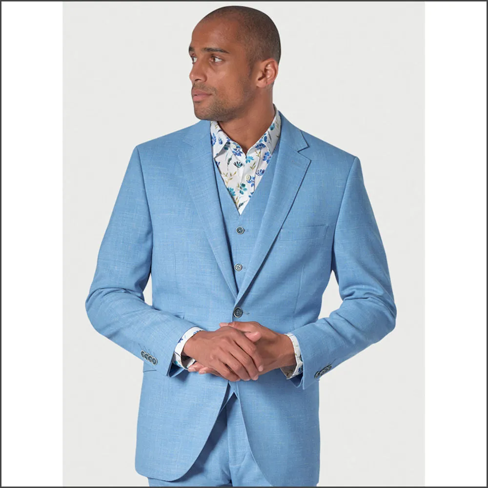 Sky Blue Linen Blend Waist Coat - Constable Tailored Fit from Brook Taverner