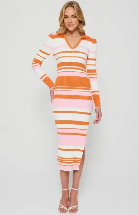 Knit Dress with Collared Contrast Stripes (SKN748)