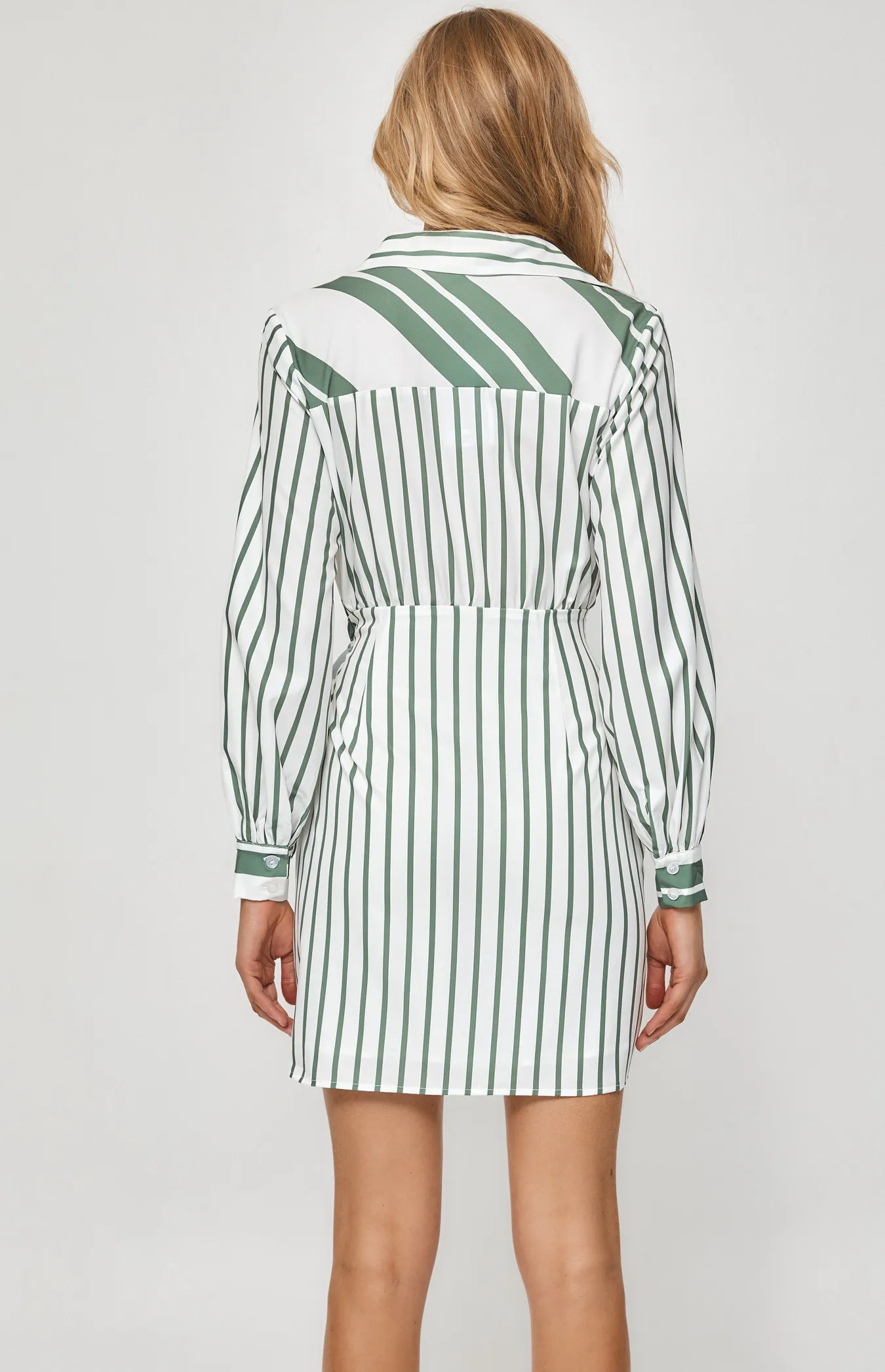 Stripe Shirt Dress with Tie Skirt Panel