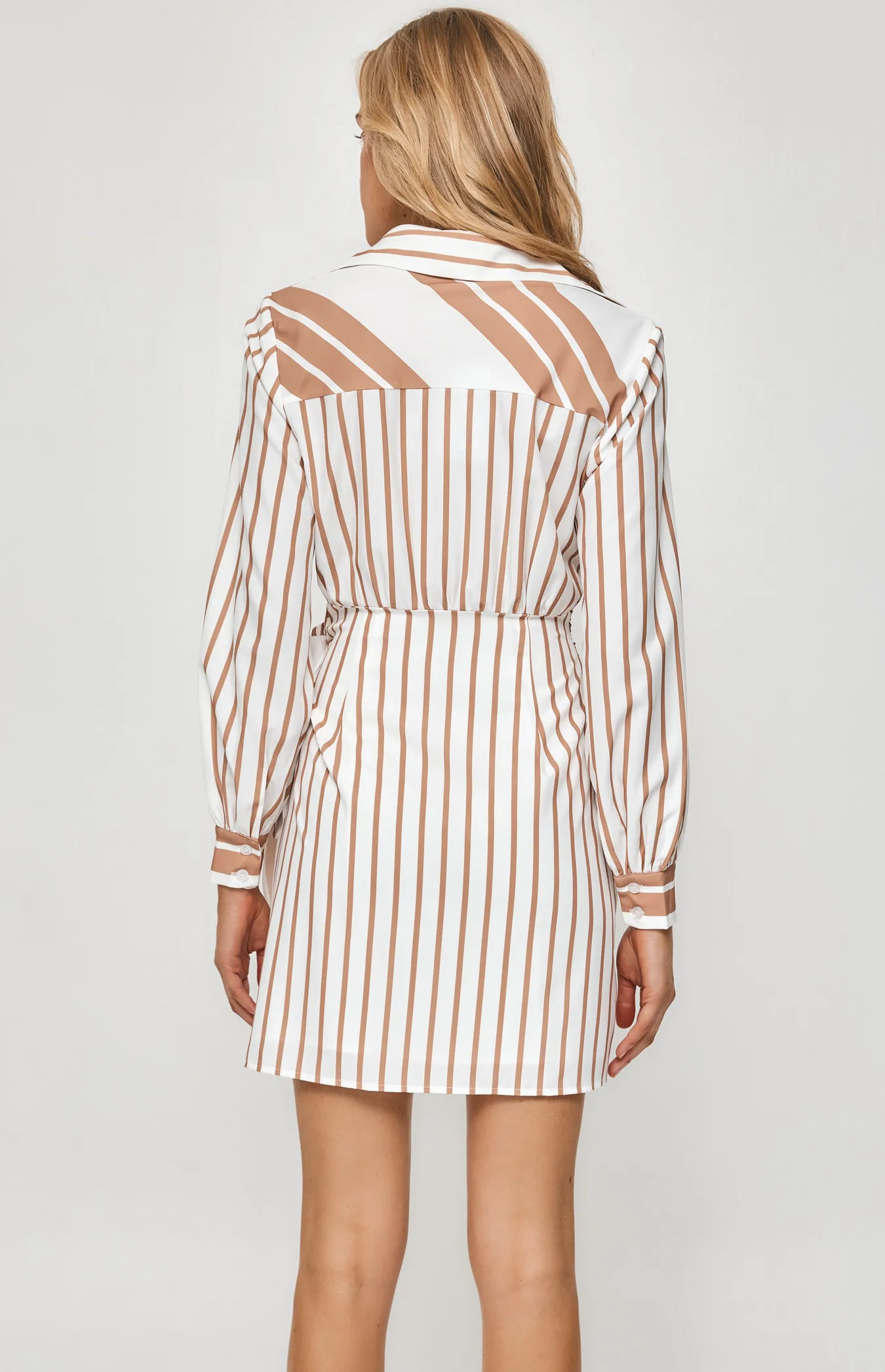 Stripe Shirt Dress with Tie Skirt Panel