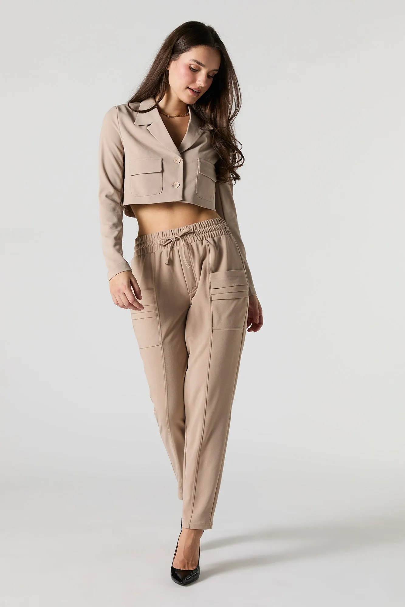 Cropped crepe dress pants with drawstring - The result should be focused on optimization for search engines.