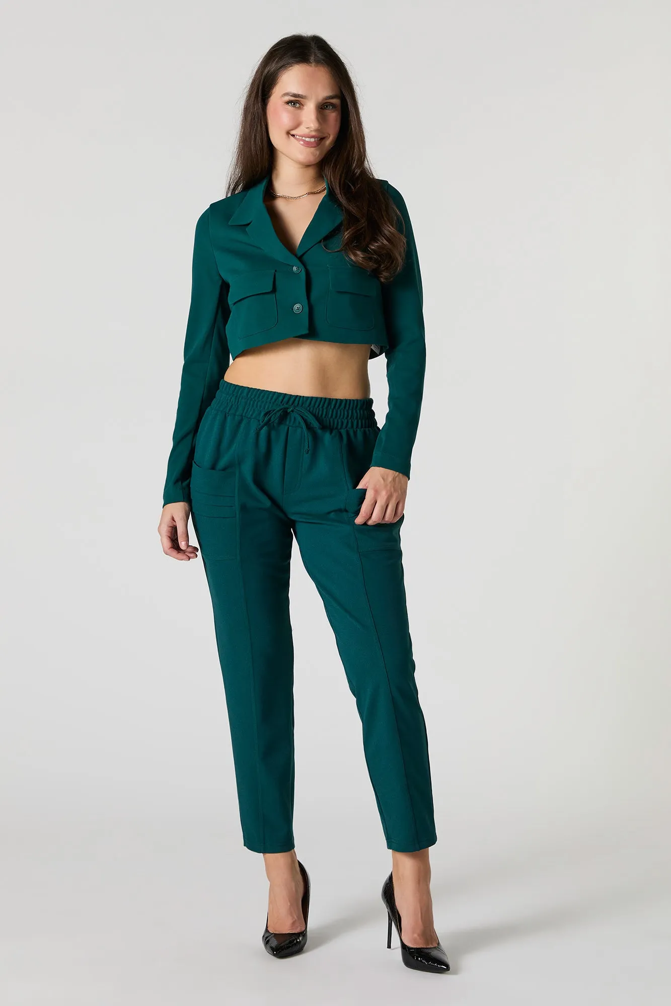 Cropped crepe dress pants with drawstring - The result should be focused on optimization for search engines.