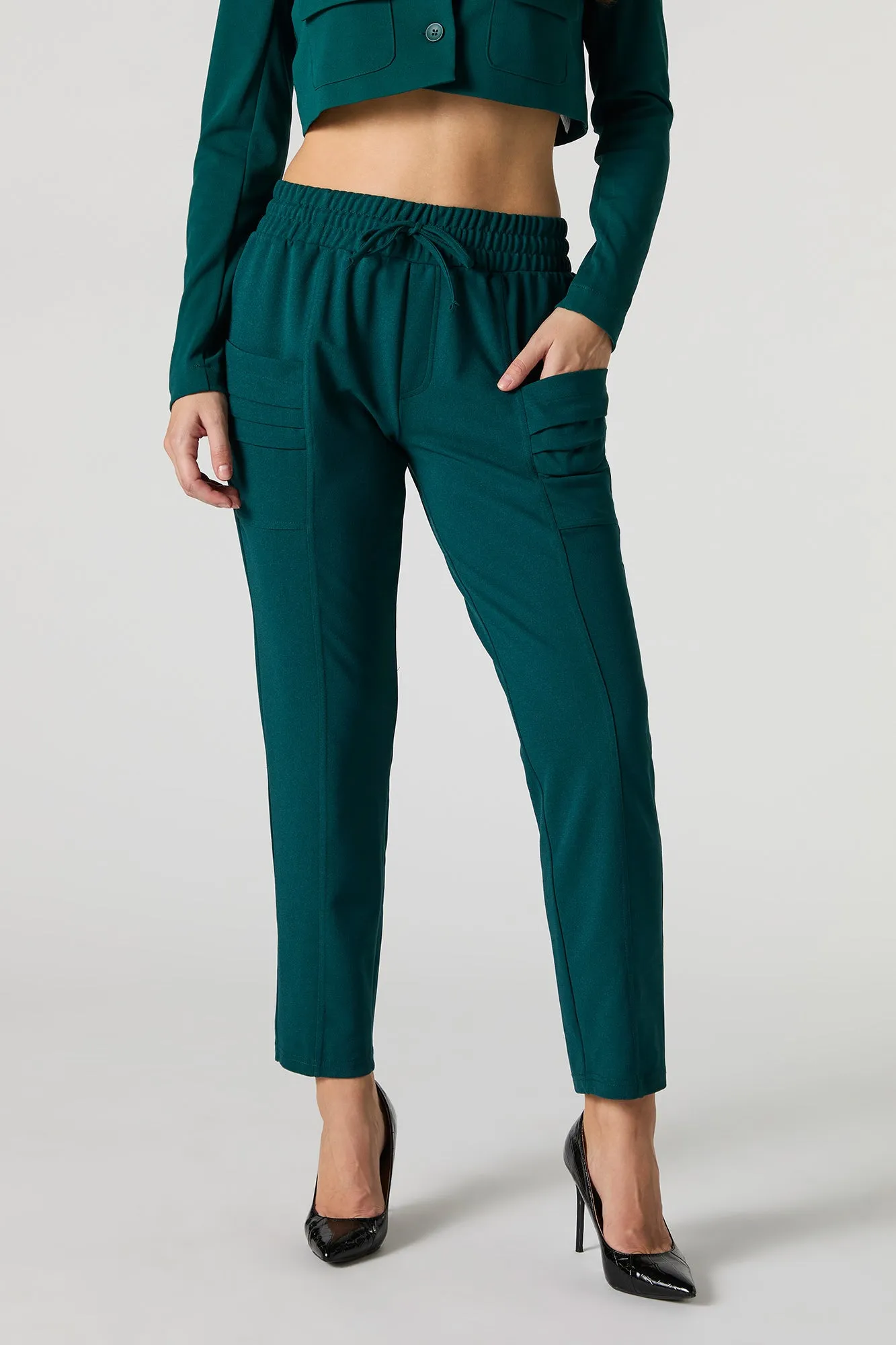 Cropped crepe dress pants with drawstring - The result should be focused on optimization for search engines.