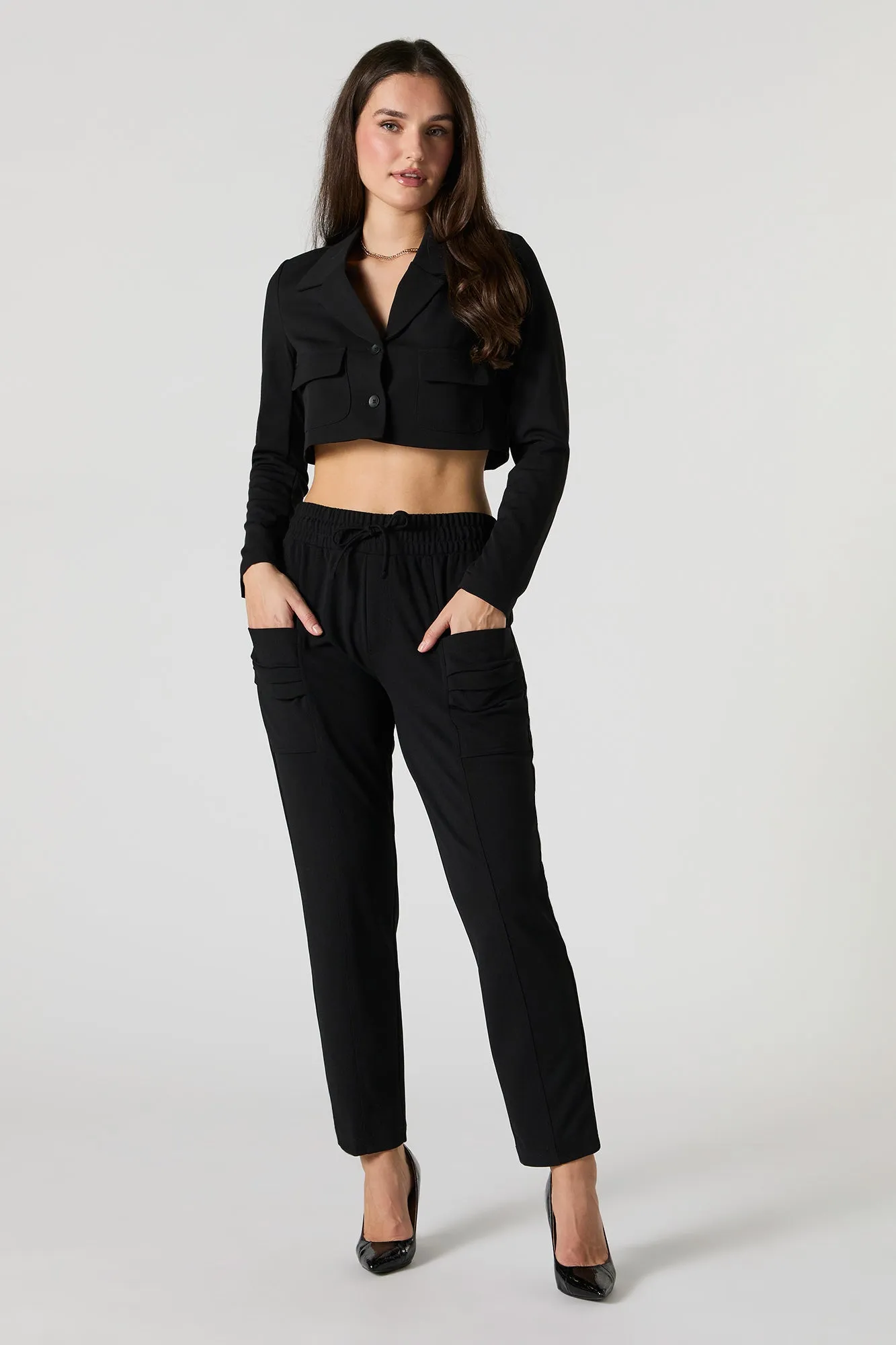 Cropped crepe dress pants with drawstring - The result should be focused on optimization for search engines.