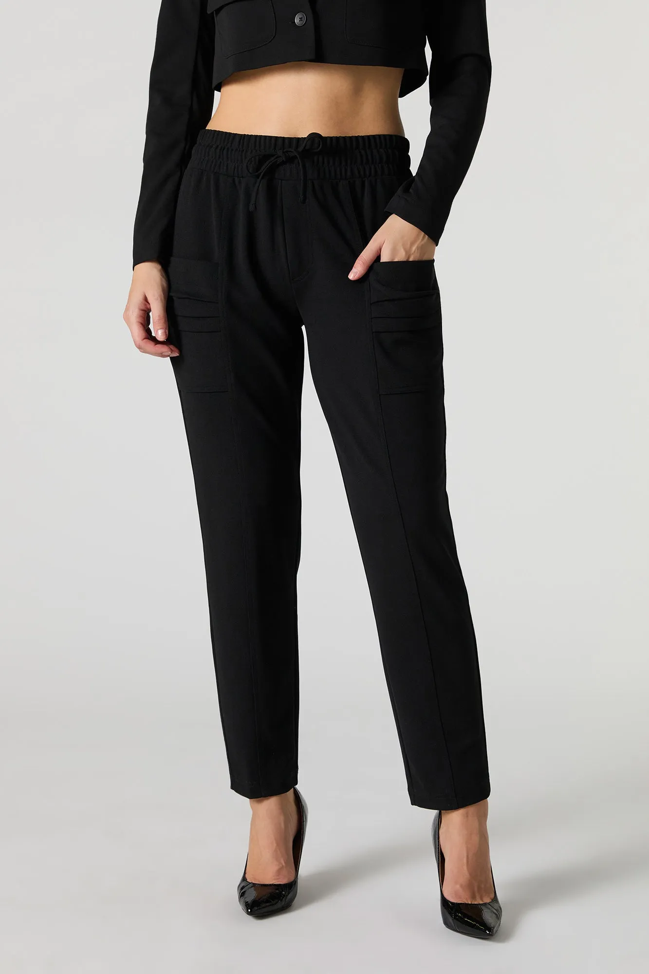 Cropped crepe dress pants with drawstring - The result should be focused on optimization for search engines.