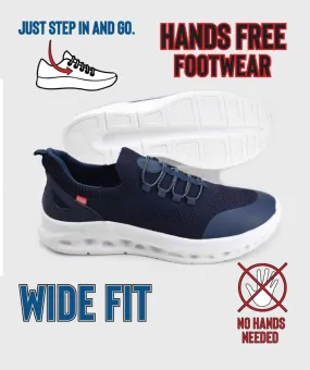 D555 Big Mens Navy Hands Free Shoes With Knitted Top and Faux Elastic Laces ALFRETON 2