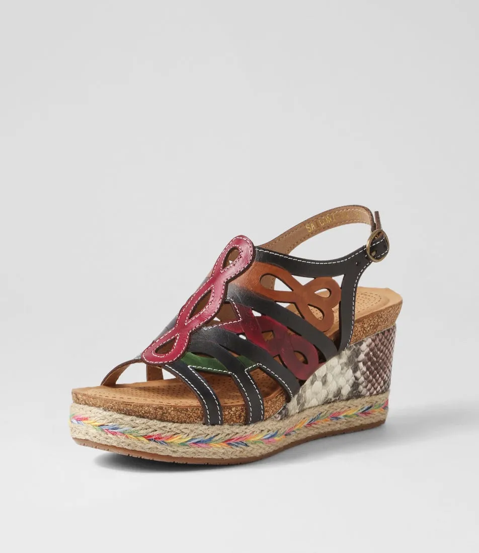 DJANGO & JULIETTE Saloni Navy Fuchsia Multi Leather Sandals