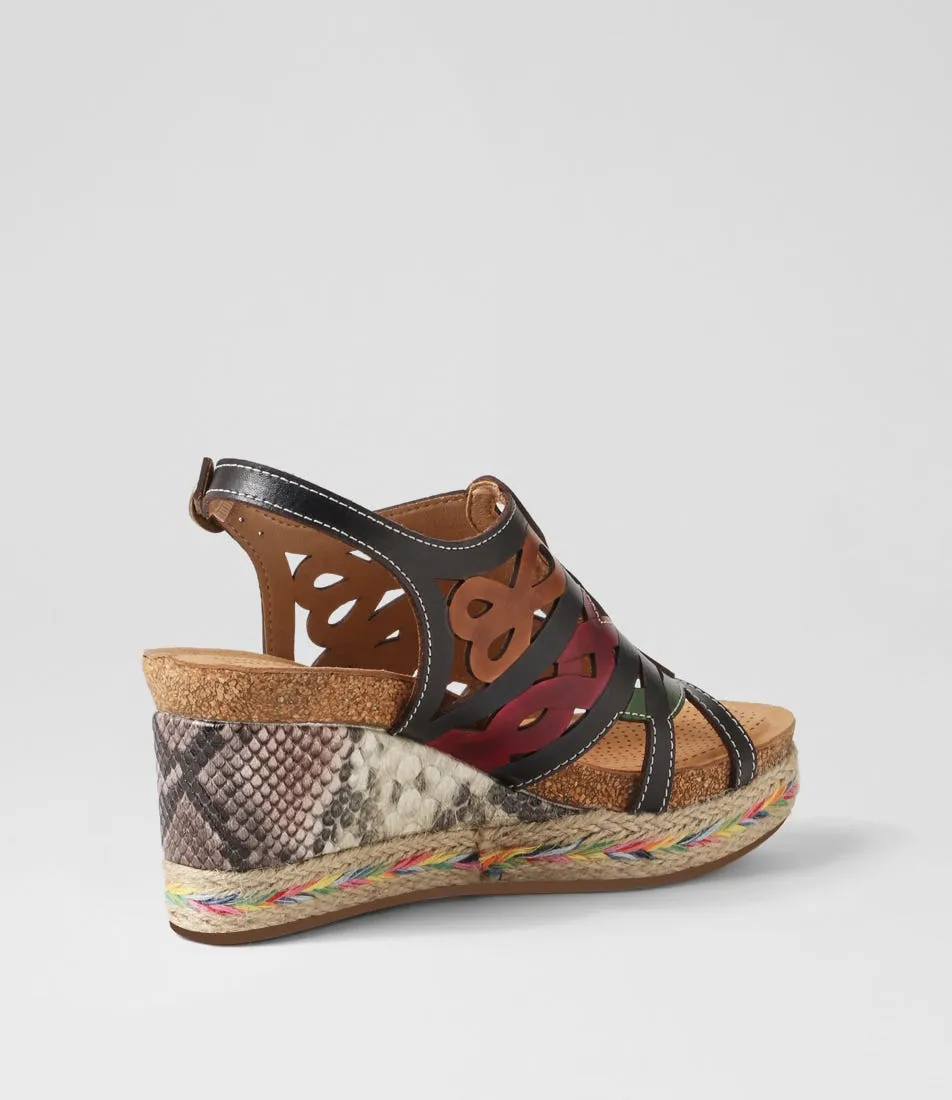 DJANGO & JULIETTE Saloni Navy Fuchsia Multi Leather Sandals