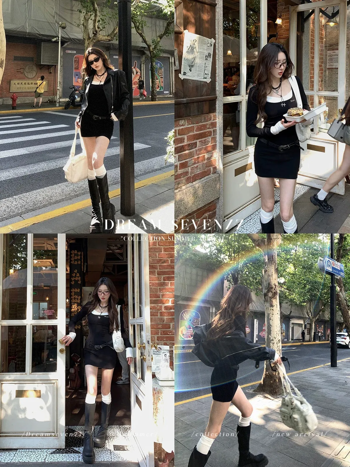 DREAM SEVEN77 fake two-piece long-sleeved knitted dress for women in autumn, waist-cinching temperament short skirt with inner s