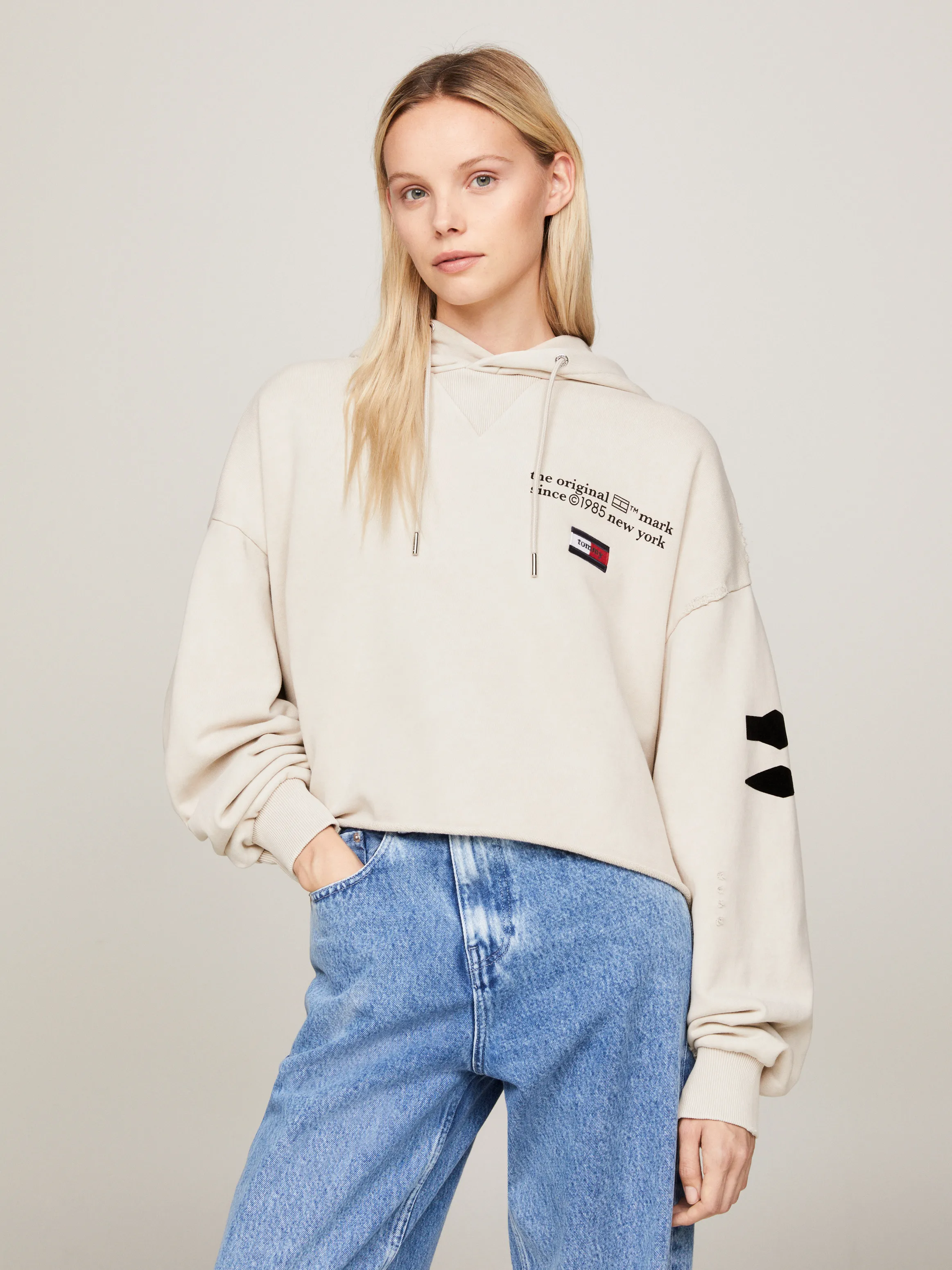 Tommy Jeans Cropped Hoodie with Dual Gender Back Graphic - Sweatshirts & Hoodies