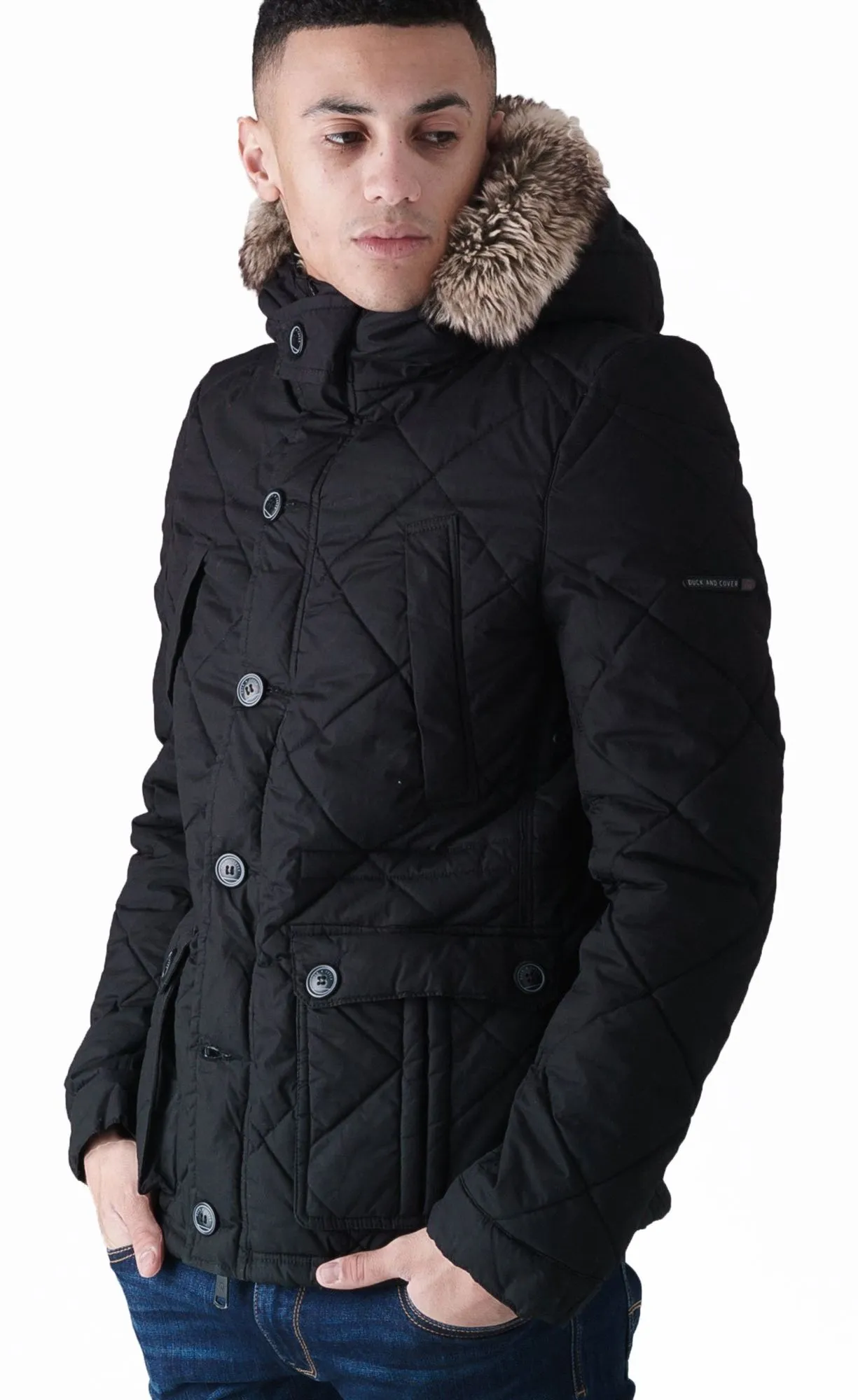 Black Bazza Padded Parka Jacket by Duck and Cover