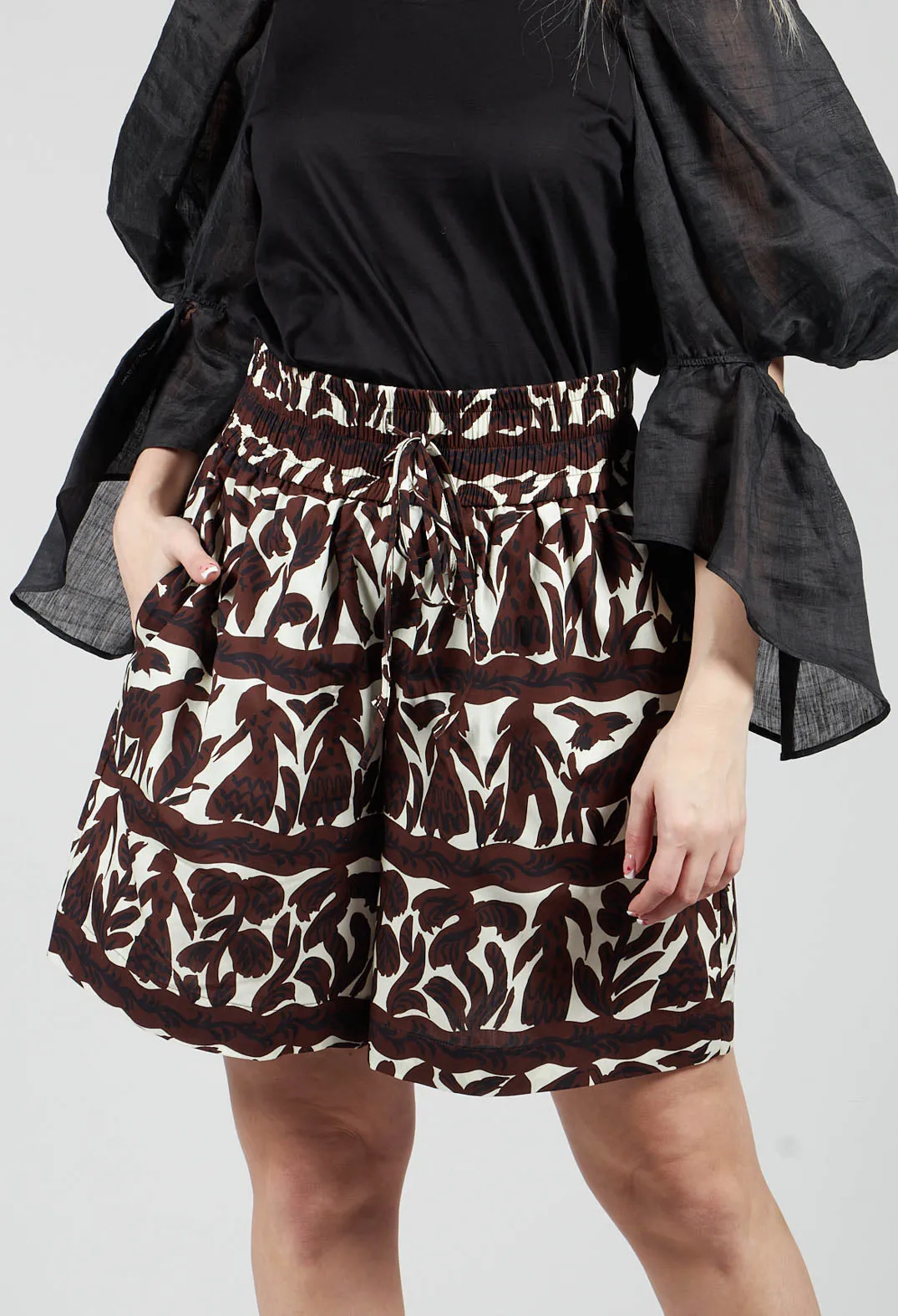 Brown Print Elasticated Waistband Shorts