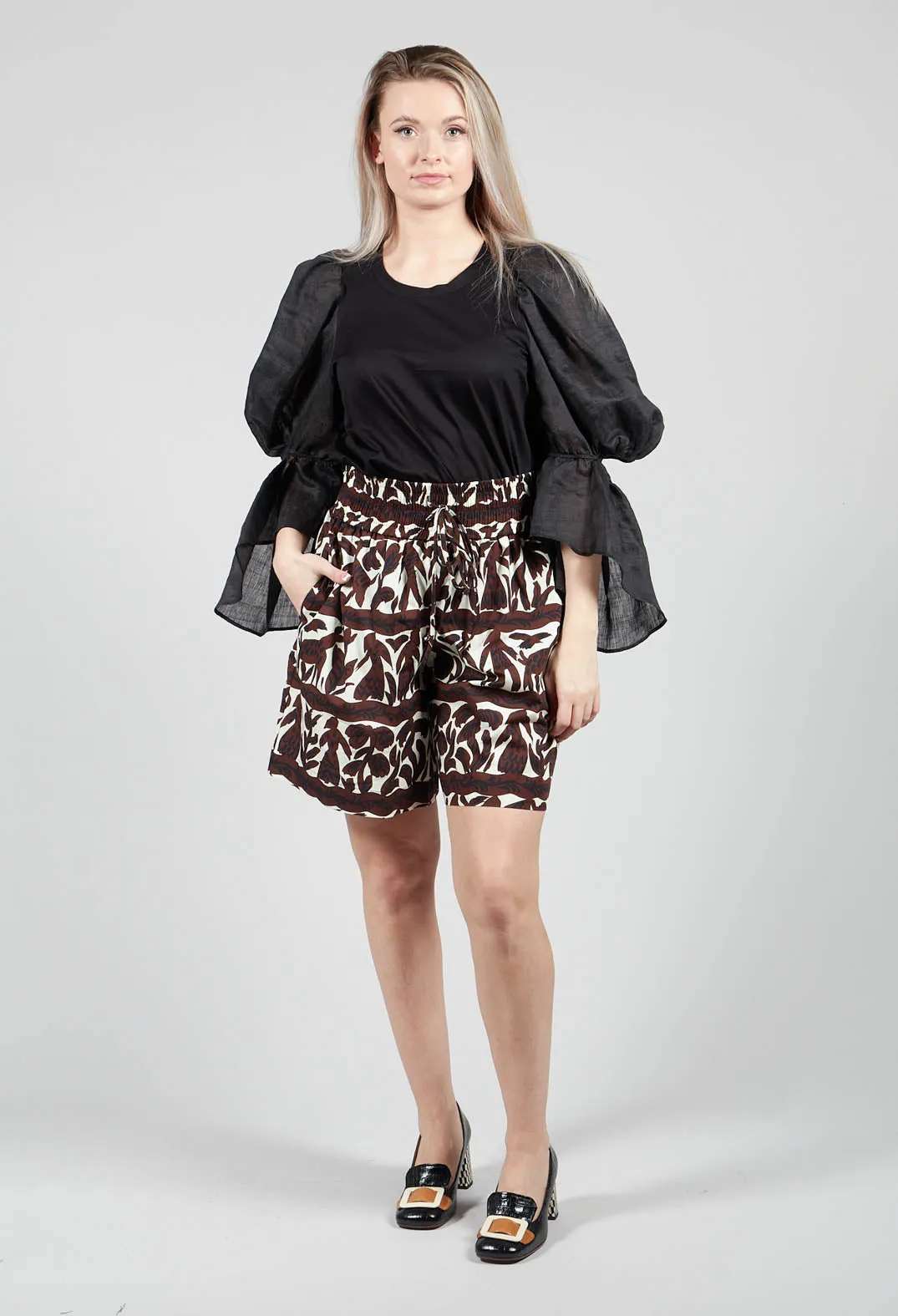 Brown Print Elasticated Waistband Shorts