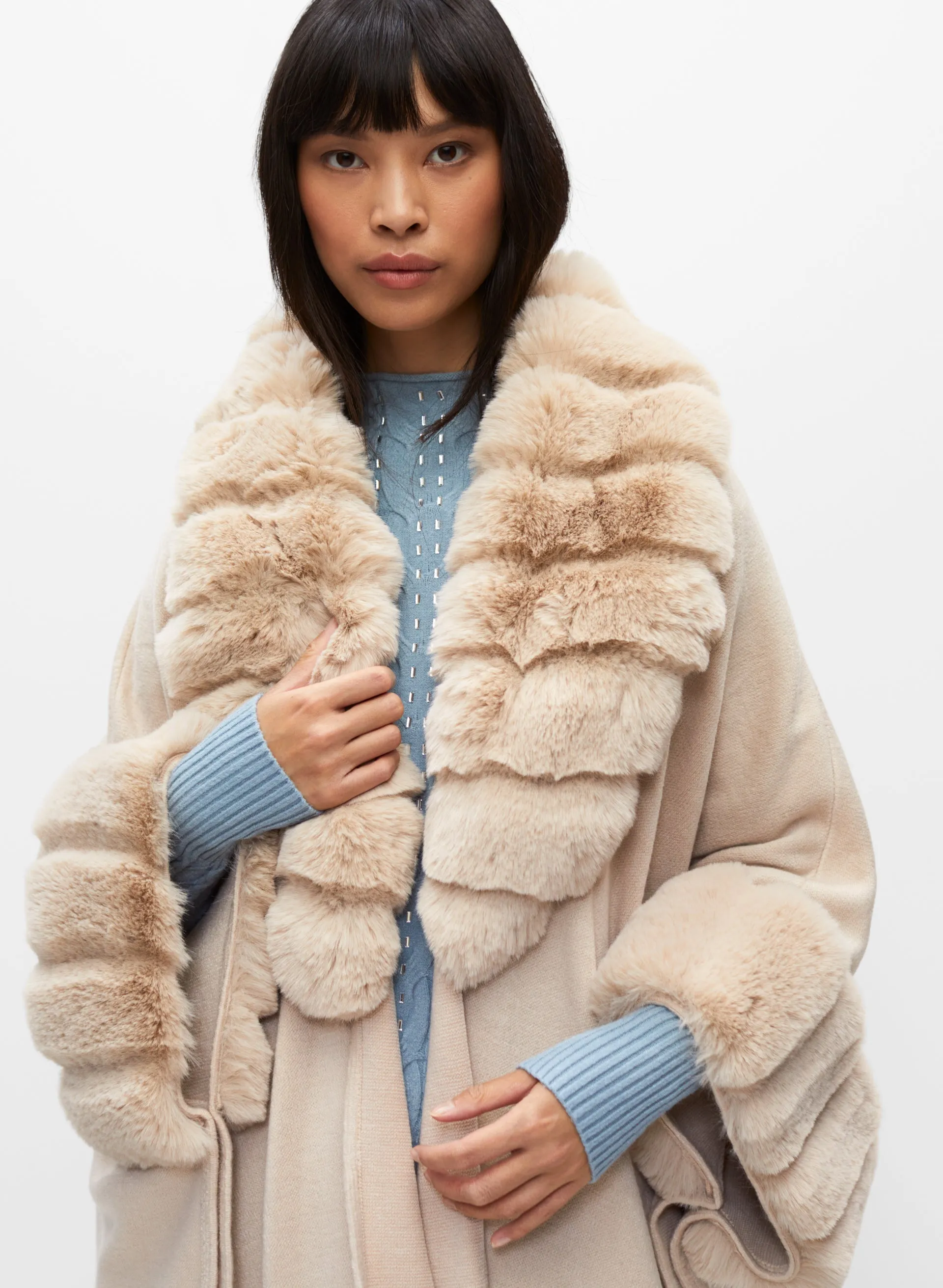 Faux Fur Detailed Poncho