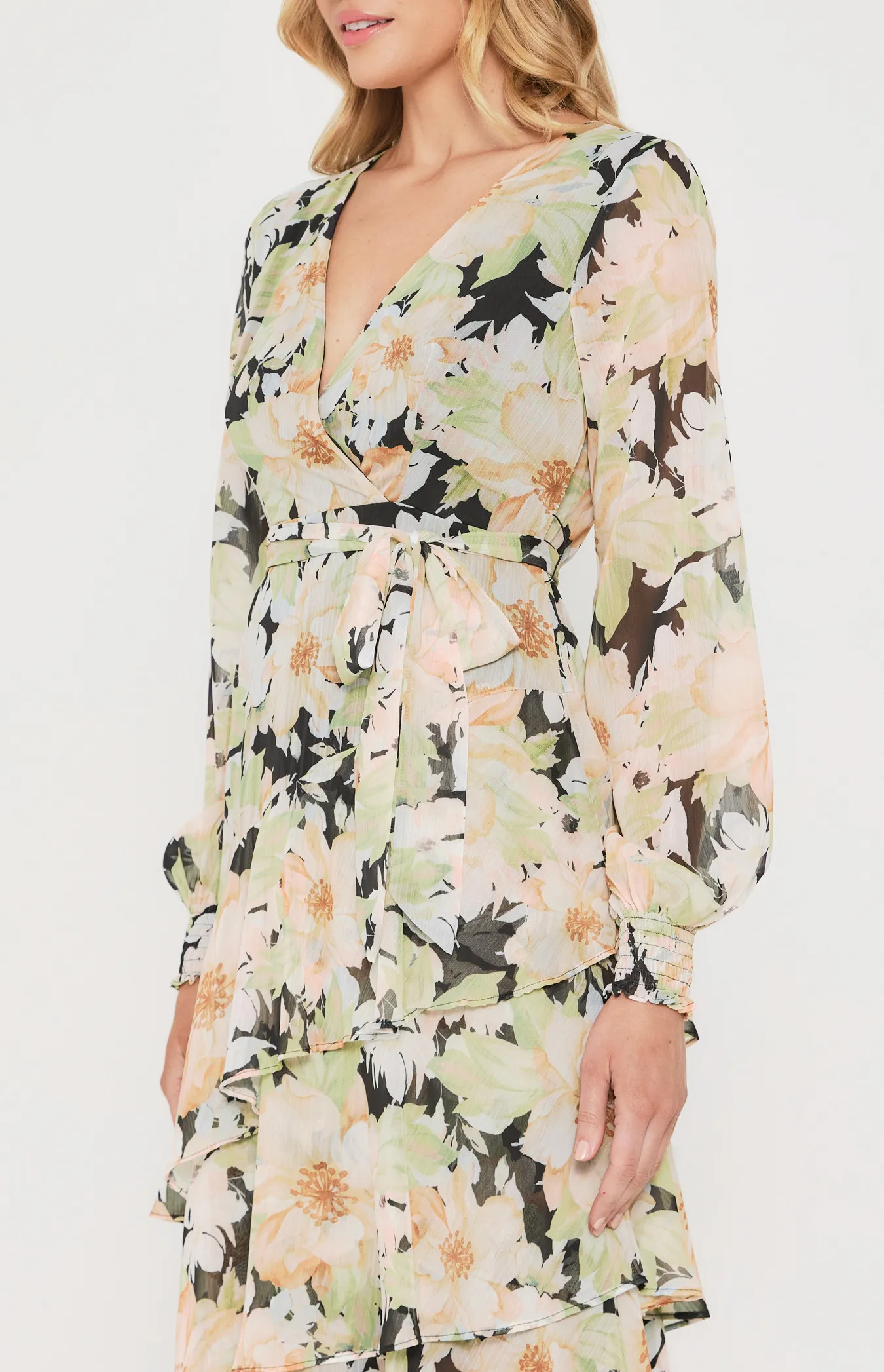 Floral Midi Dress with Asymmetric Tiered Hem (ADR1151-3A)