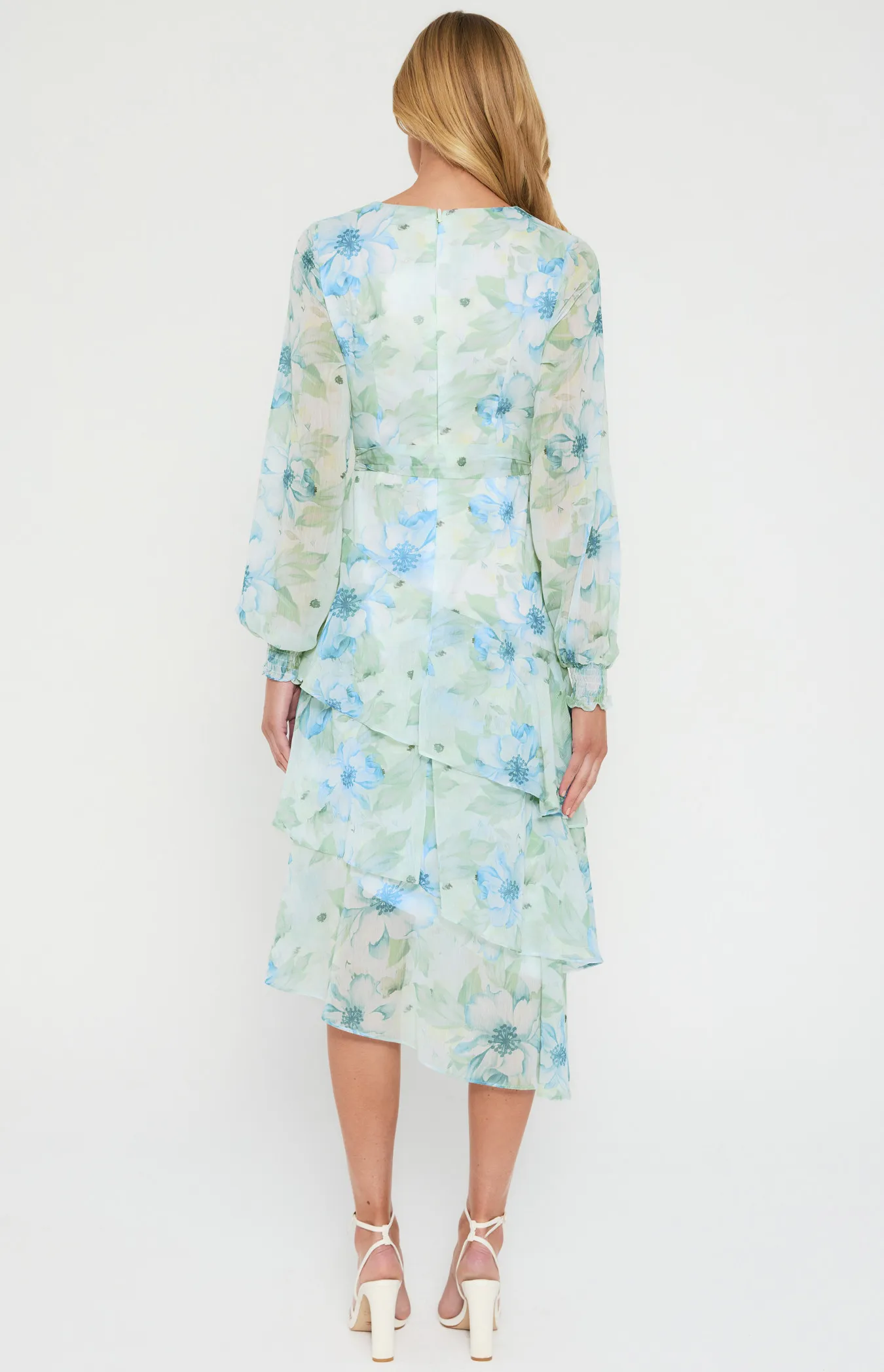 Floral Midi Dress with Asymmetric Tiered Hem (ADR1151-3A)