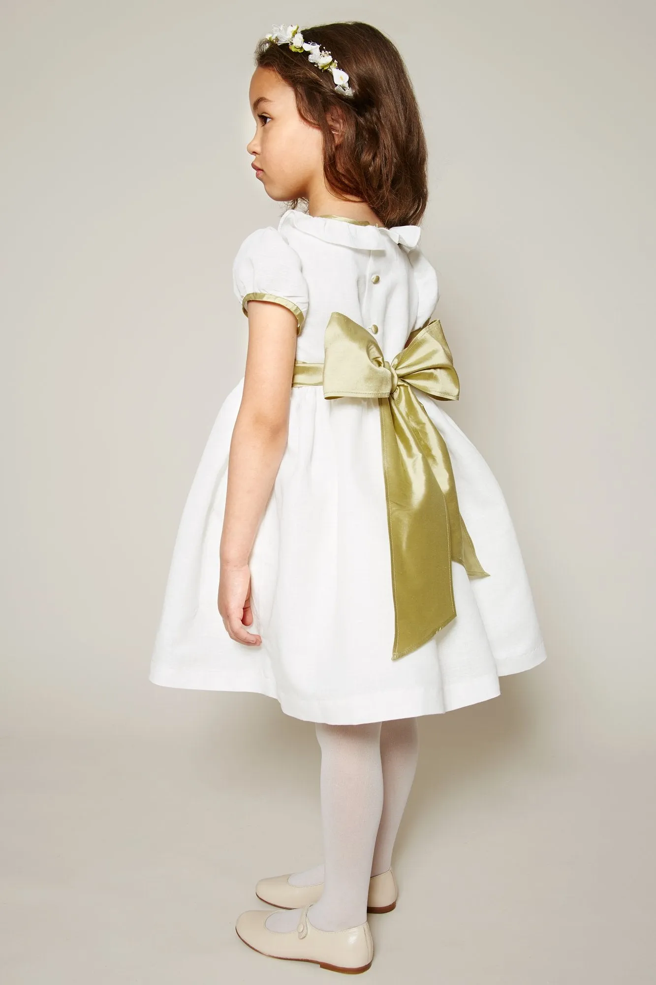 Ivory Flower Girl Dress with Green Silk Sash (12mths-10yrs)