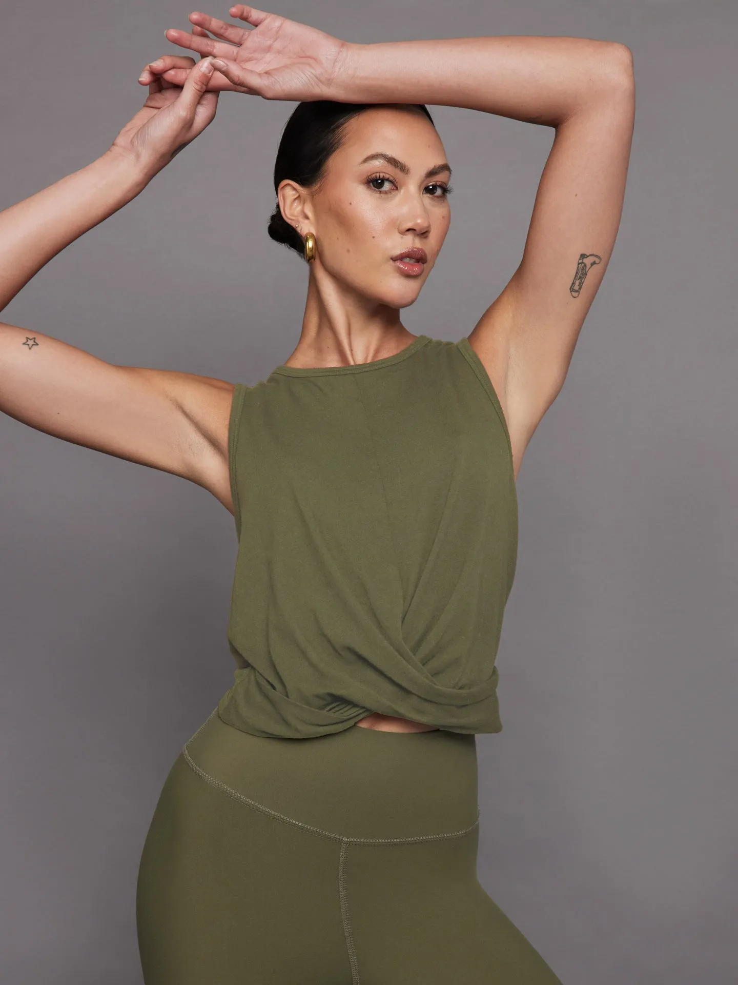 Olive Front Twist Tank