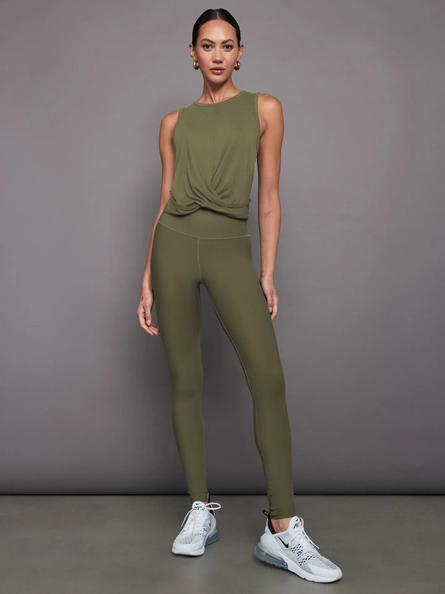 Olive Front Twist Tank