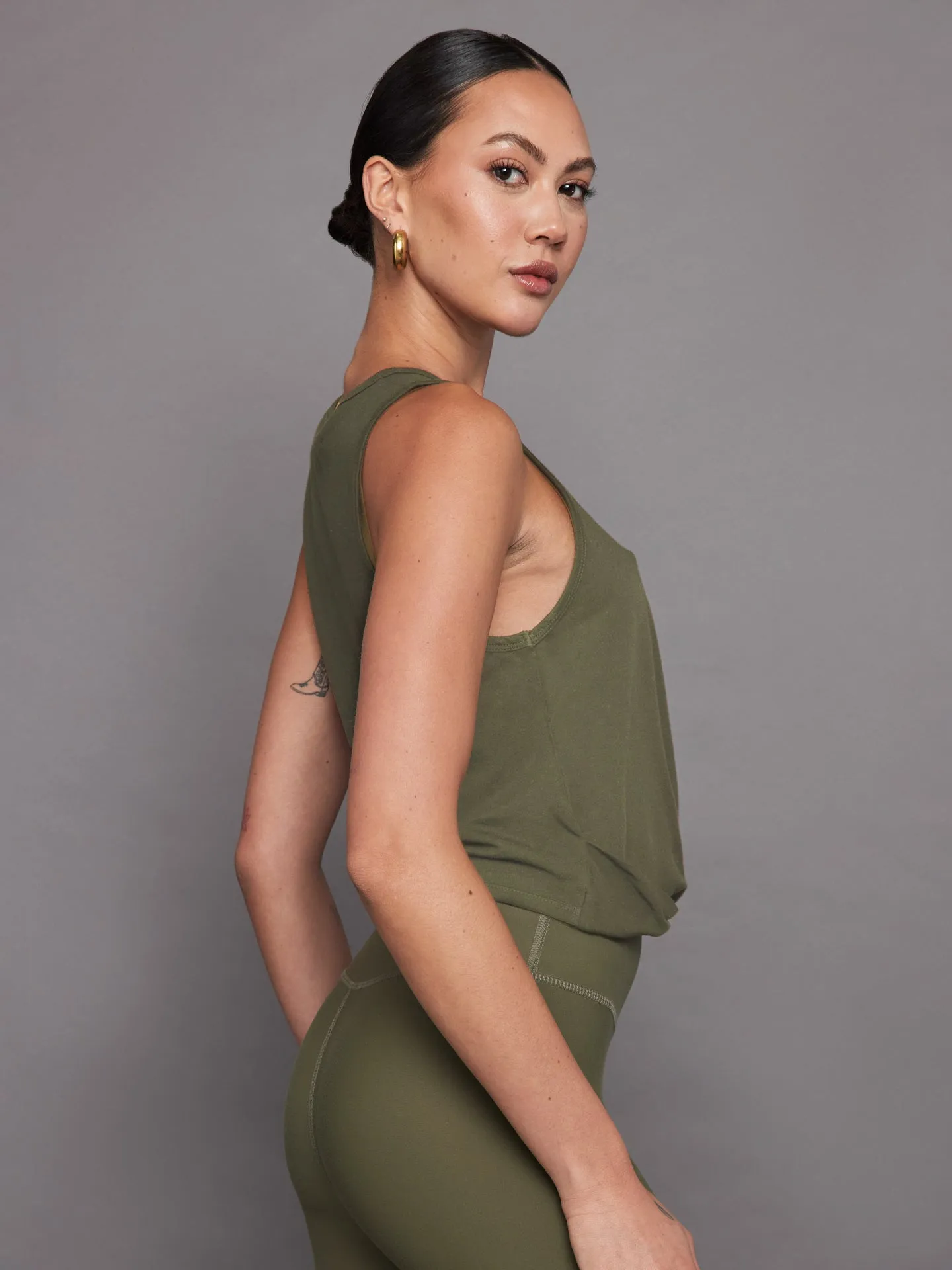 Olive Front Twist Tank