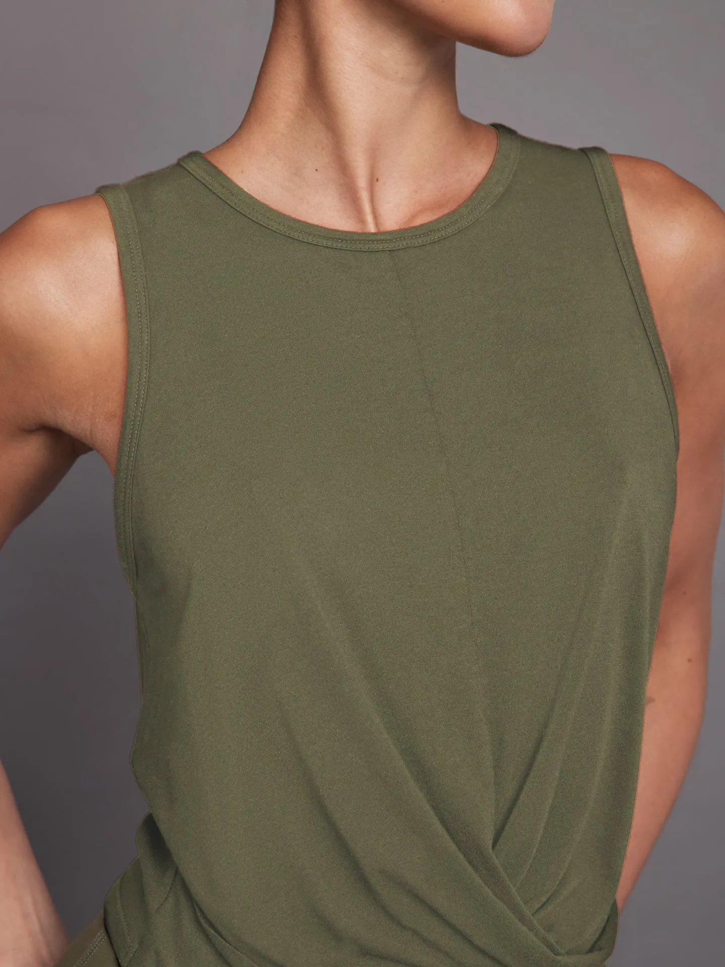 Olive Front Twist Tank