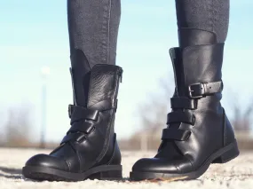 Genuine leather black women's winter boots.