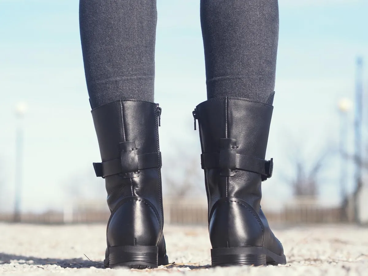 Genuine leather black women's winter boots.