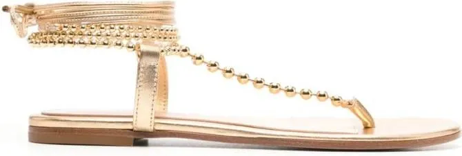 Gianvito Rossi Soleil Bead-Embellished Leather Sandals Gold