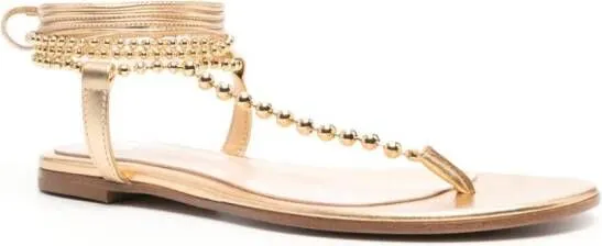 Gianvito Rossi Soleil Bead-Embellished Leather Sandals Gold