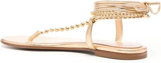 Gianvito Rossi Soleil Bead-Embellished Leather Sandals Gold