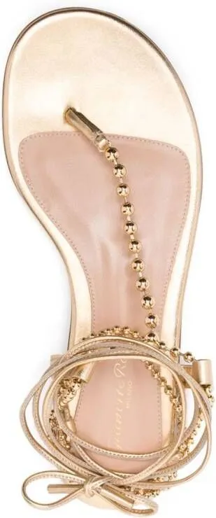 Gianvito Rossi Soleil Bead-Embellished Leather Sandals Gold