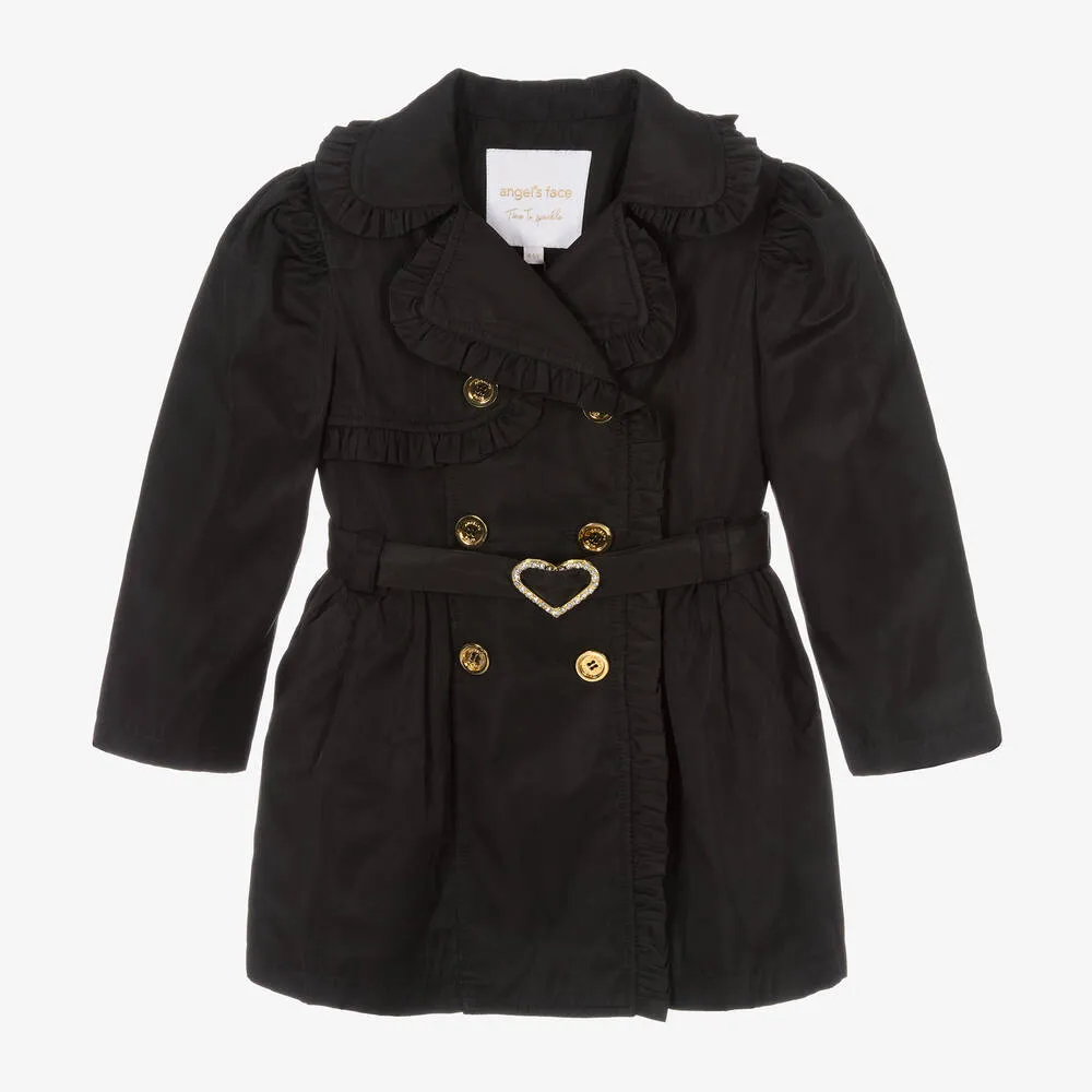 Girls Black Ruffle Trench Jacket