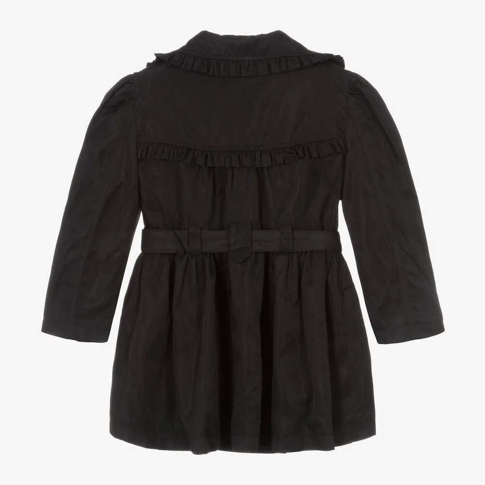 Girls Black Ruffle Trench Jacket