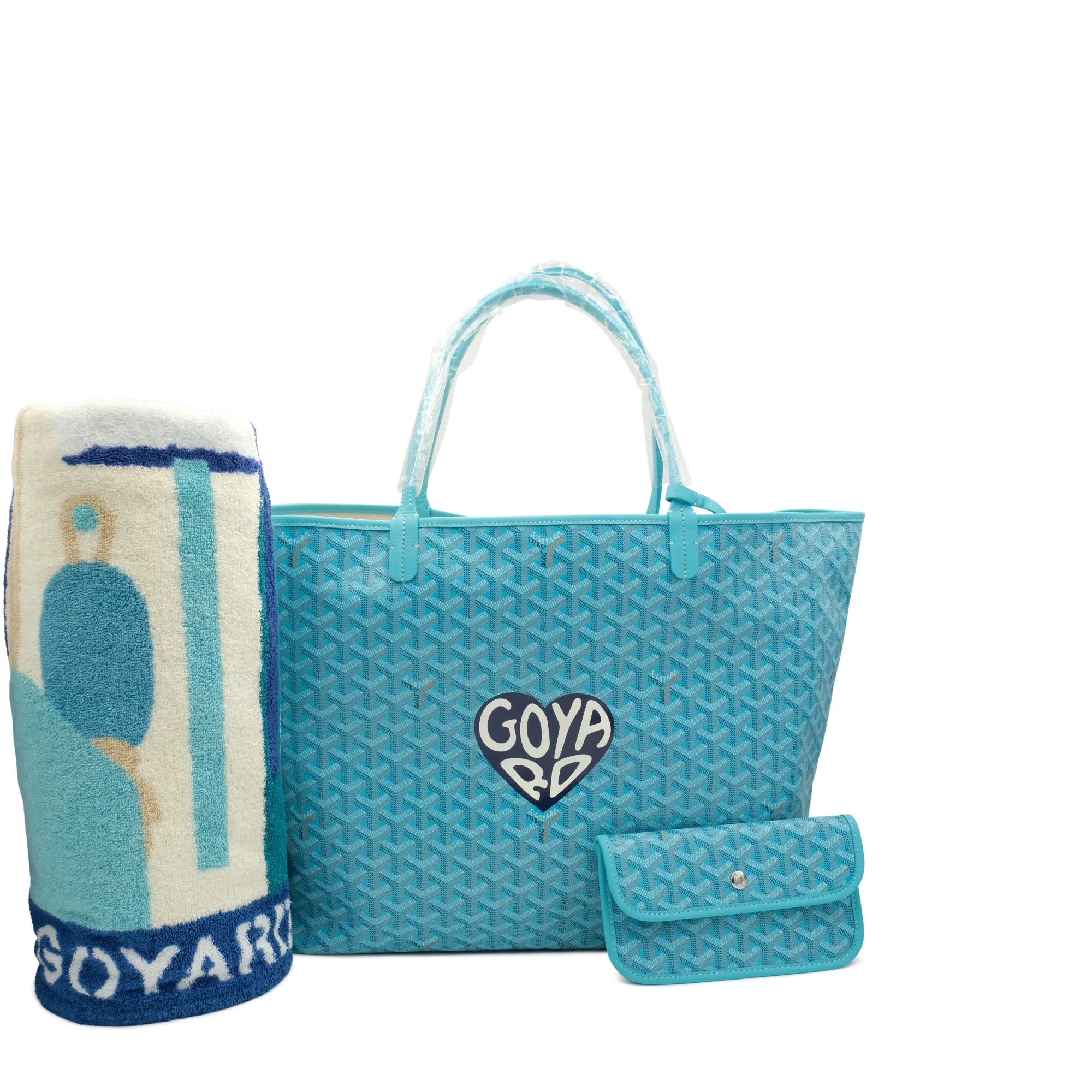 Goyard Turquoise Goyardine Canvas Chevroches Calfskin Saint Louis GM Bag Balise Beach Towel 2024