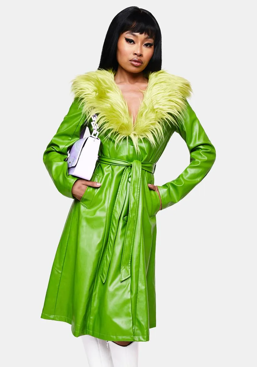 Green Faux Fur Trench Coat - Nadia