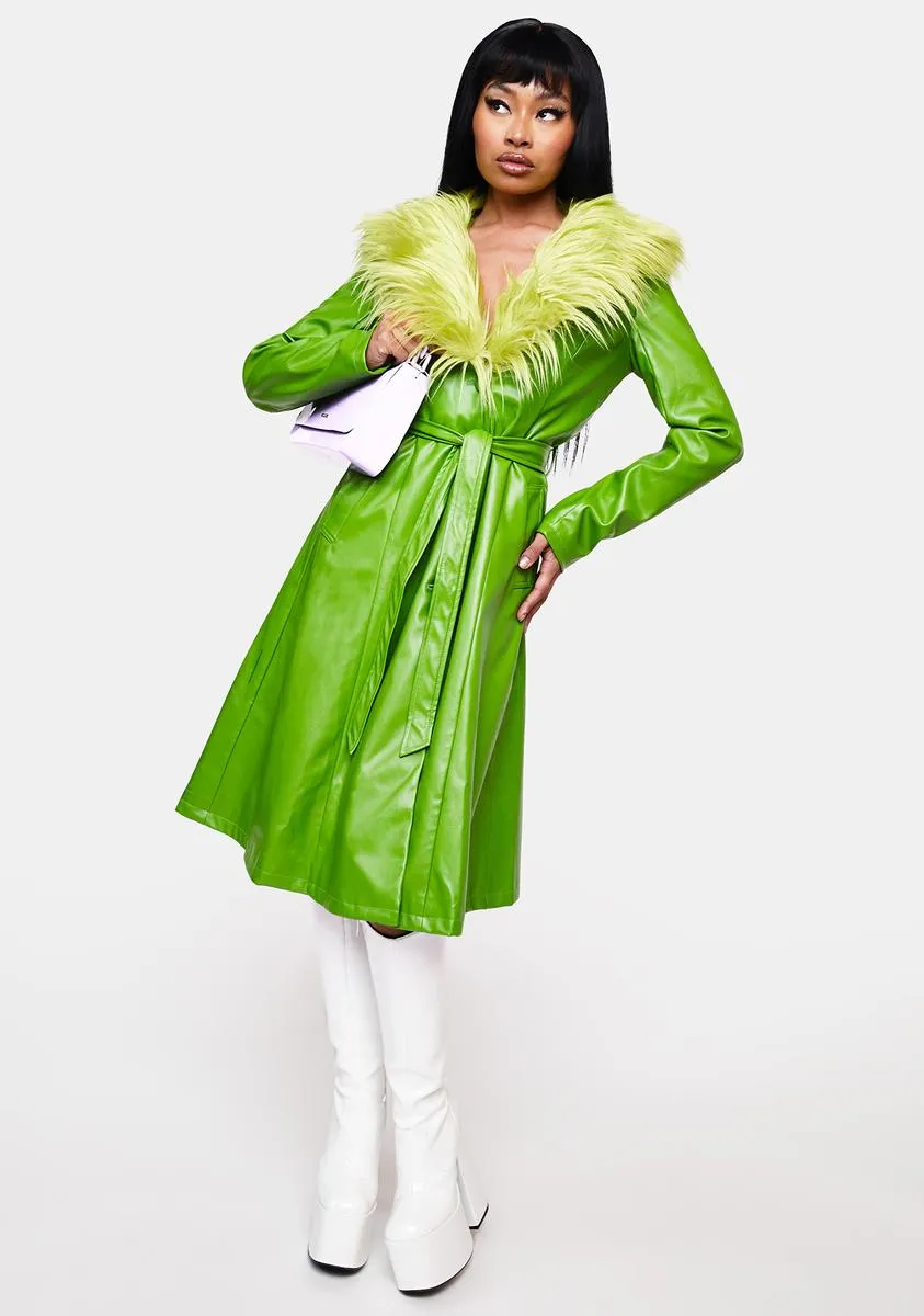 Green Faux Fur Trench Coat - Nadia