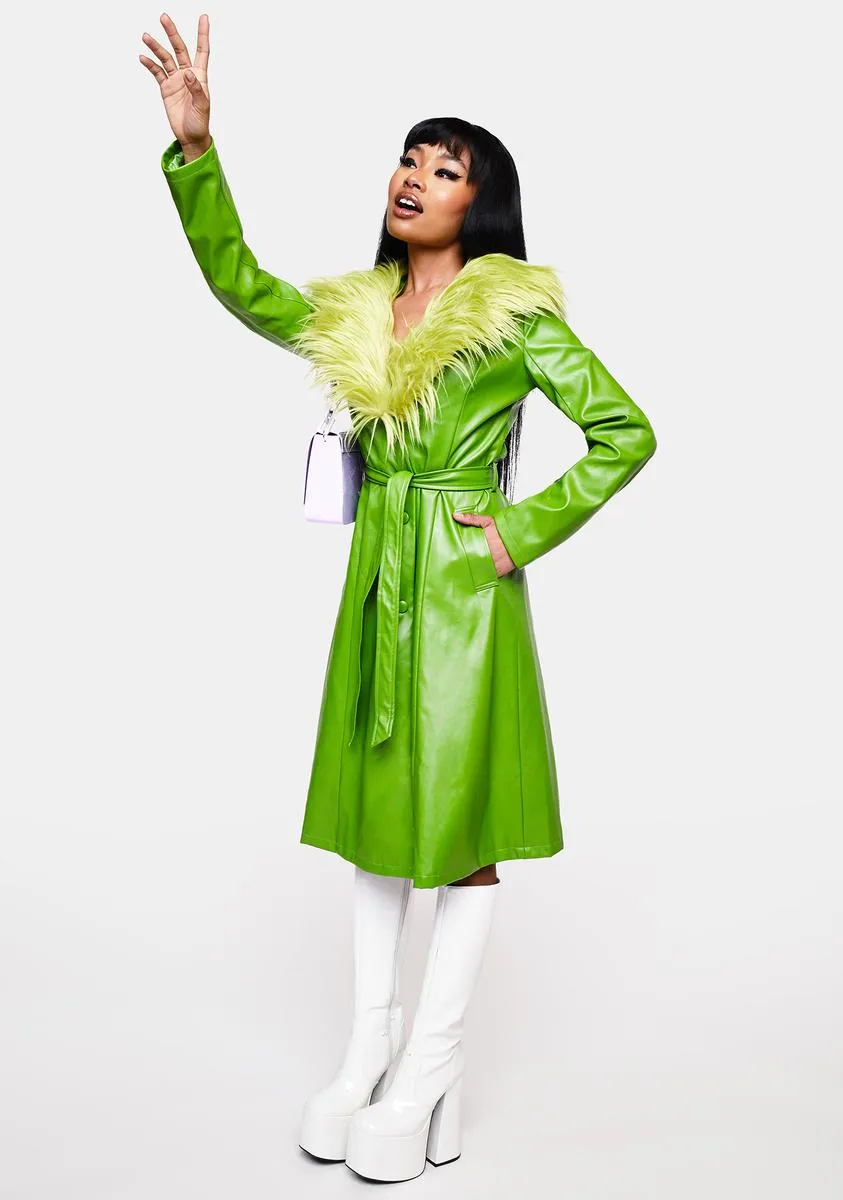 Green Faux Fur Trench Coat - Nadia