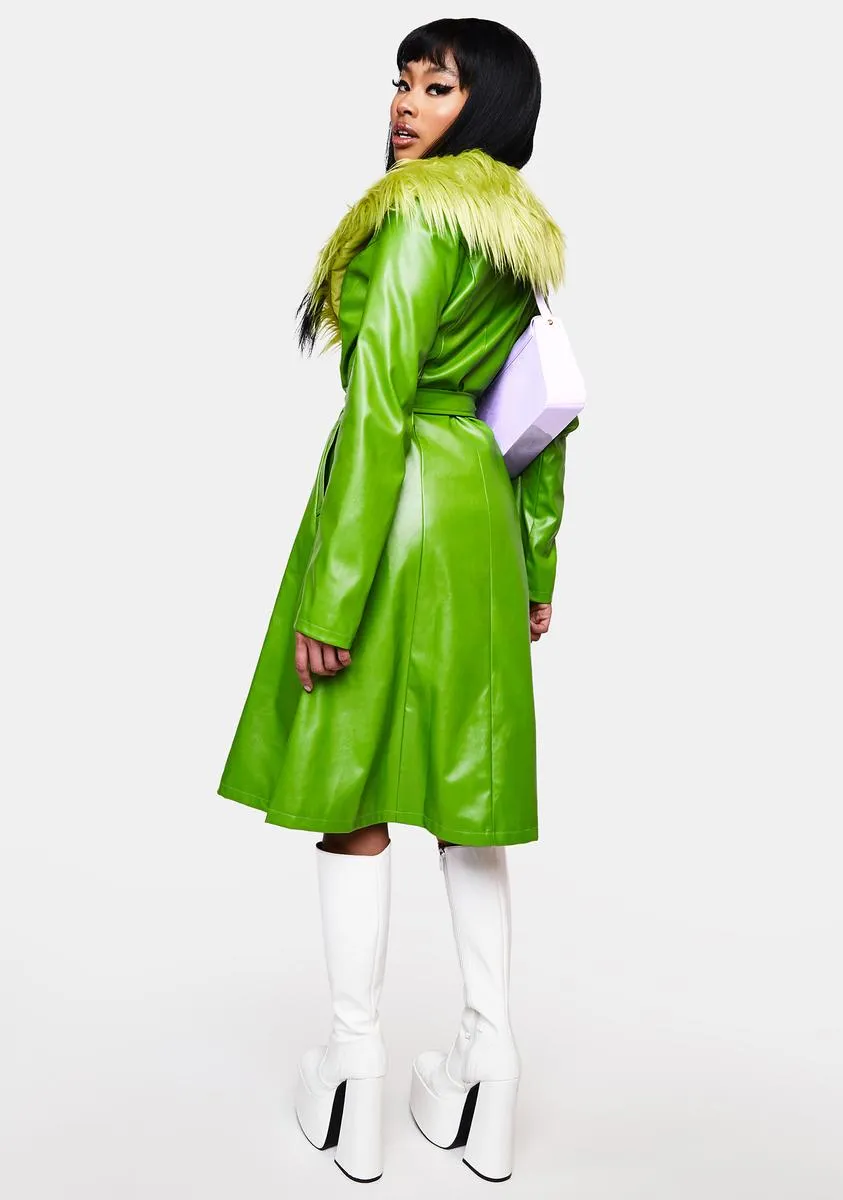 Green Faux Fur Trench Coat - Nadia