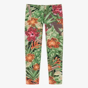 Green Floral Cotton Leggings for Girls