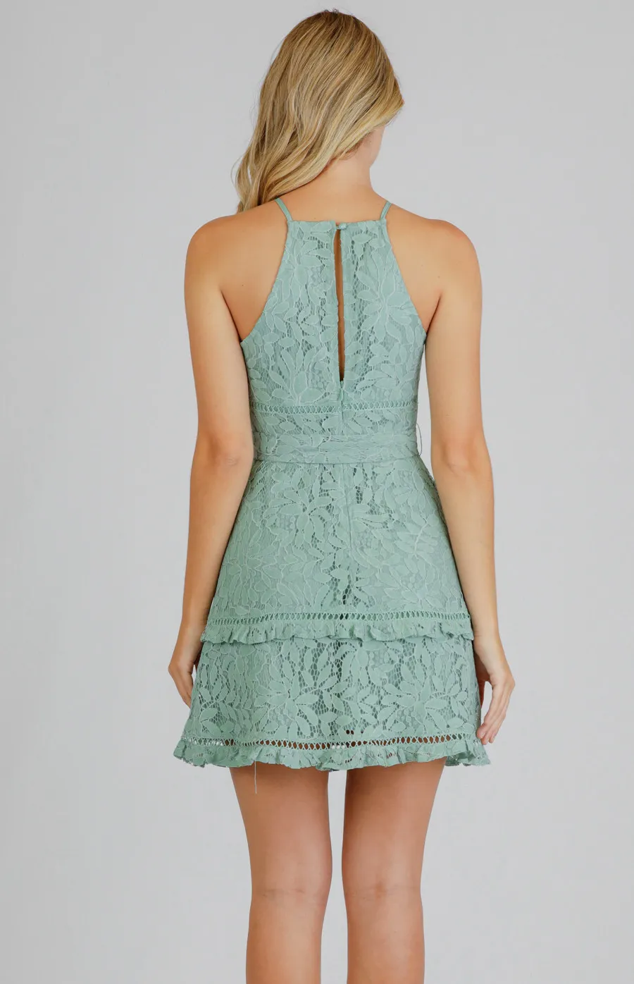 Lace Halter Neckline Dress with Layered Hem