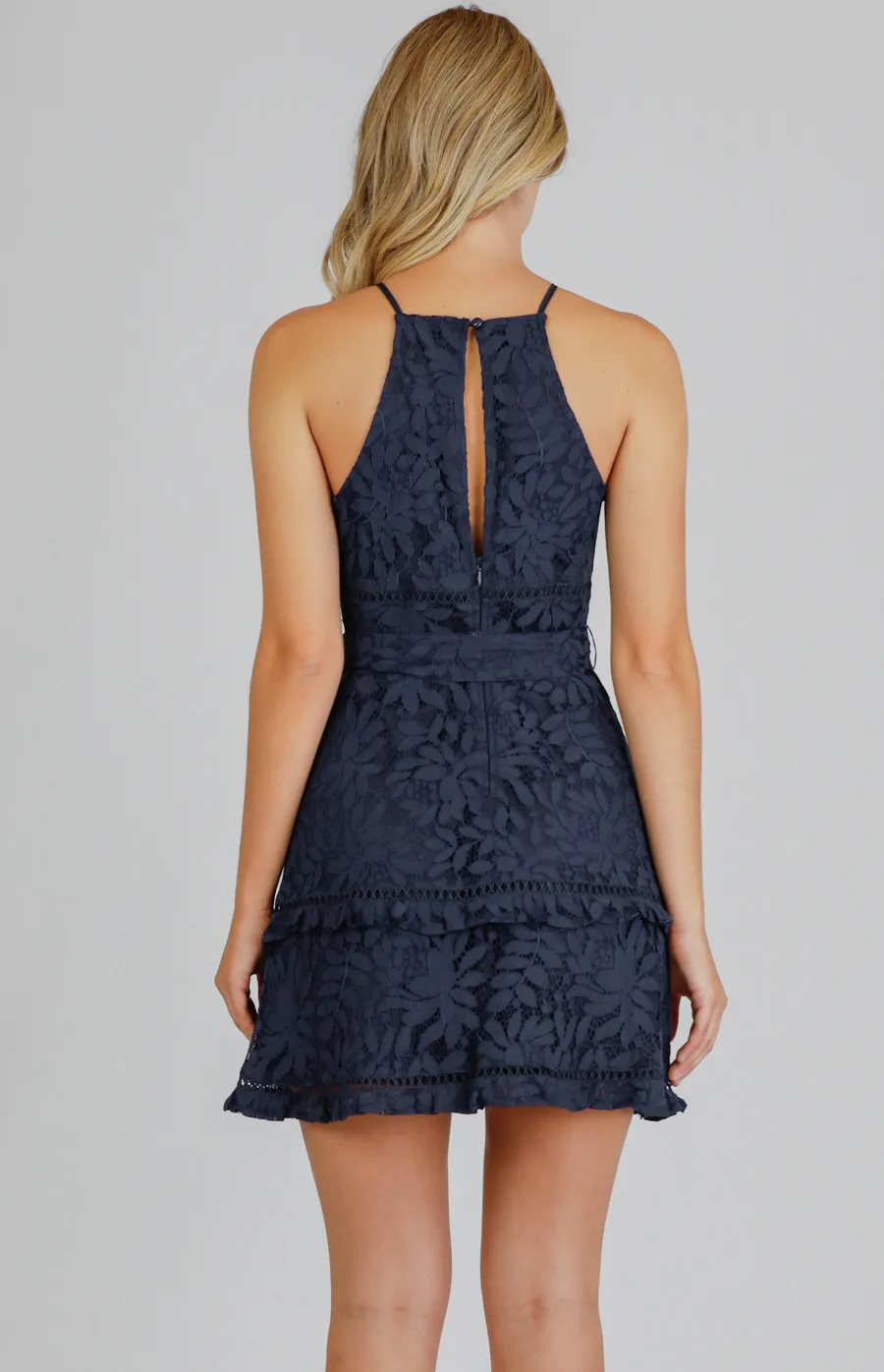 Lace Halter Neckline Dress with Layered Hem