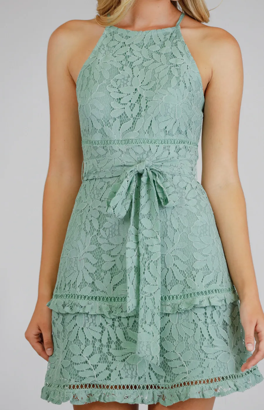 Lace Halter Neckline Dress with Layered Hem