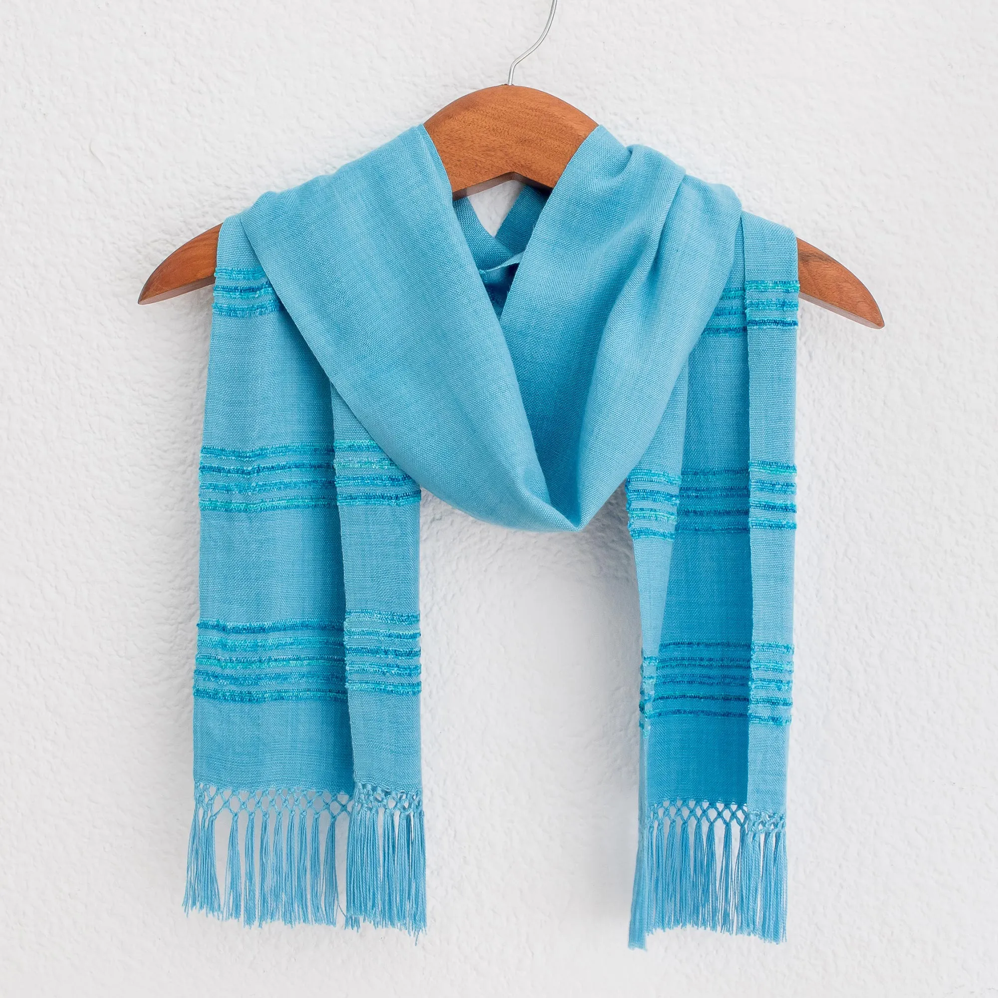 Handwoven Blue and Turquoise Rayon Scarf by Mystic Maya Sky