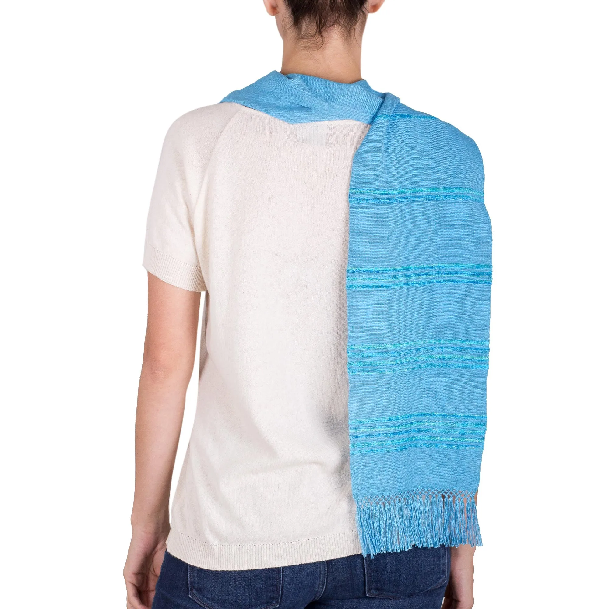 Handwoven Blue and Turquoise Rayon Scarf by Mystic Maya Sky