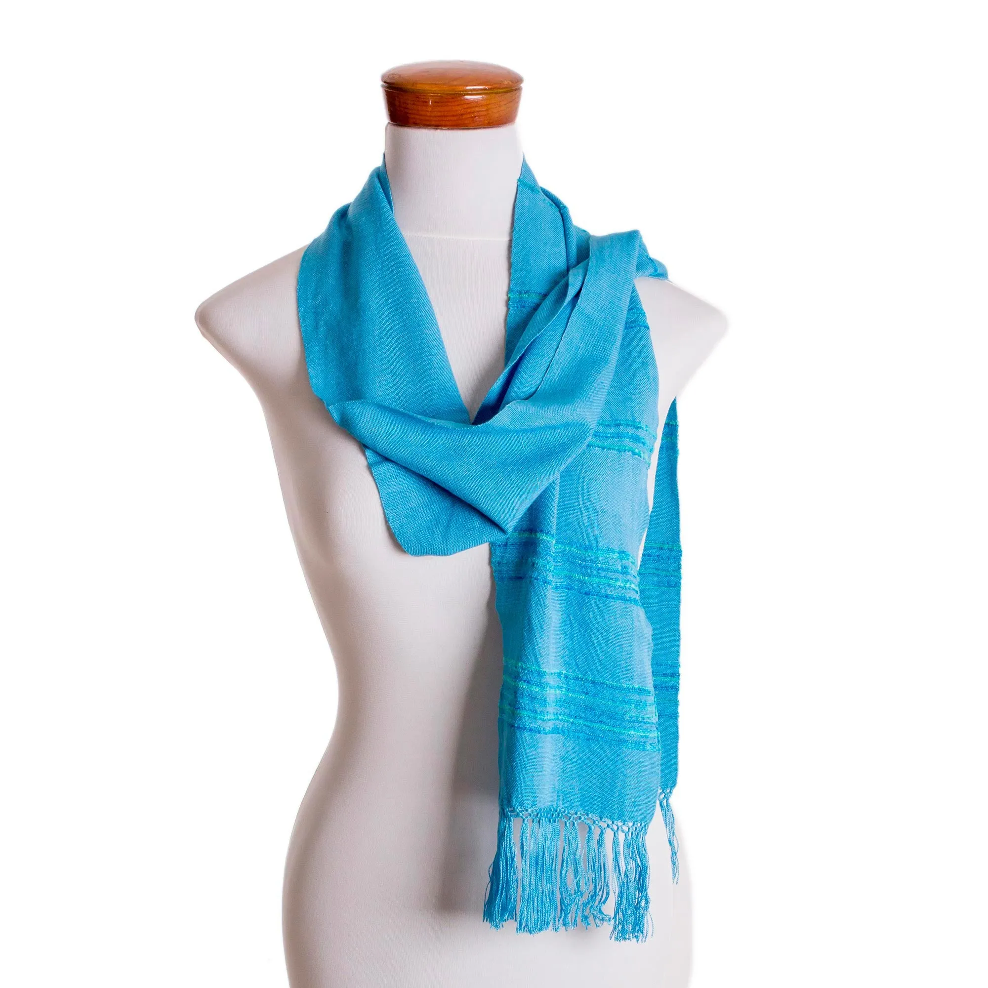 Handwoven Blue and Turquoise Rayon Scarf by Mystic Maya Sky