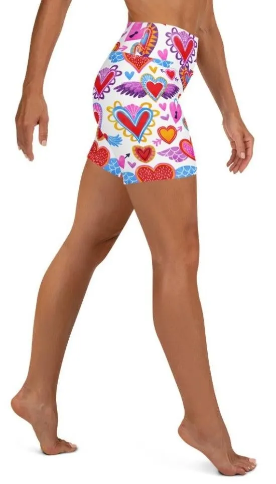 Heart Pattern Yoga Shorts