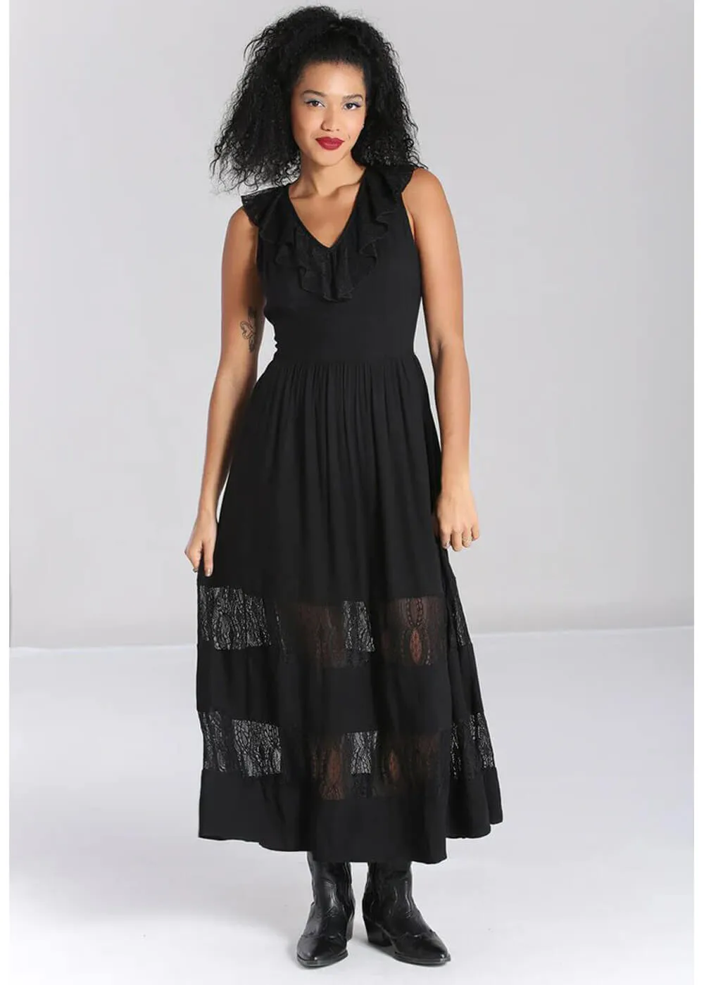 Hell Bunny Mortem Lace 70's Black Maxi Dress